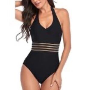 Women's New Style One Piece Swimsuit, Black Large